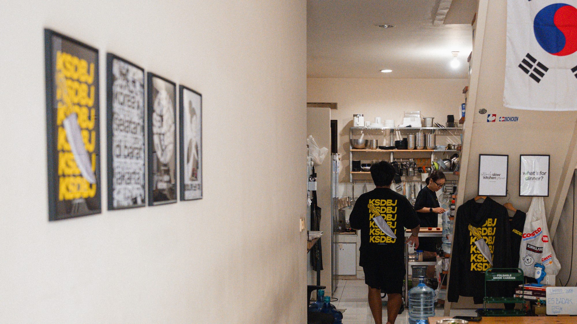 The kitchen at Korea Selatan Di Barat Jakarta, seen from the dining space.